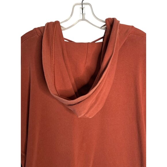 AERIE Clay Red Long Sleeve Lace-Up Neck Hooded Oversized Pullover Size Small - Picture 7 of 8